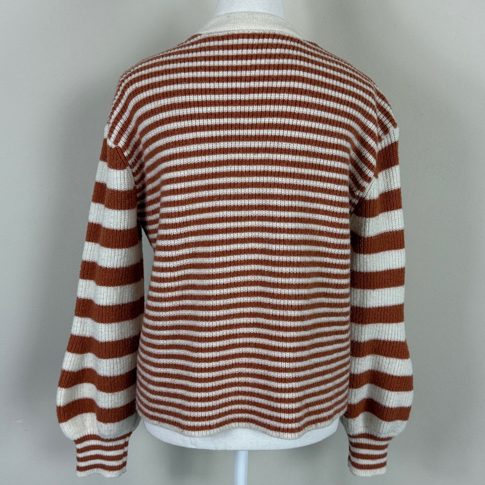 Sadie & Sage Tight Knot Balloon‎ Sleeve Stripe Cardigan Rust & Cream Medium - Picture 7 of 7